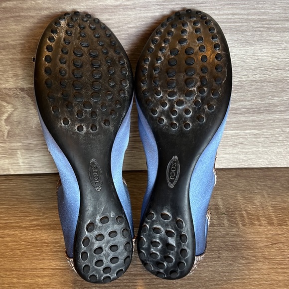 Authentic Tod's Blue Satin With Snakeskin Trim Scrunch Dee Ballet Flats - Picture 8 of 16
